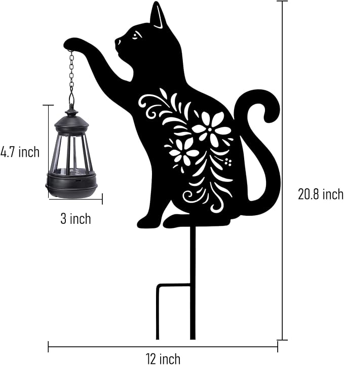 Bshine Cat Solar Light Outdoor Garden Decoration, Waterproof Metal Stake Black - Image 2