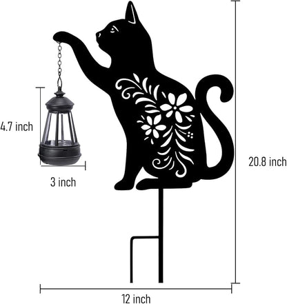 Bshine Cat Solar Light Outdoor Garden Decoration, Waterproof Metal Stake Black - Image 2
