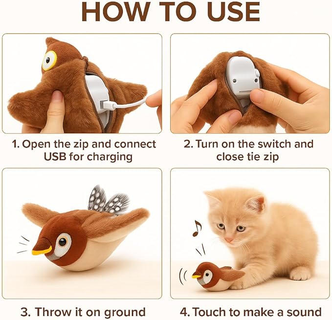 Flappy Flying Bird Cat Toy – Interactive Flapping & Chirping Bird Toy - Image 4