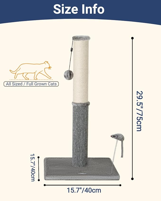 Happi N Pets 29.5" Tall Cat Scratching Post, Cat Scratchers - Image 3
