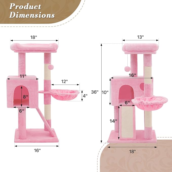 Athena Collection Cat Tree, 36 Inch Tall Cat Tree Tower - Image 2