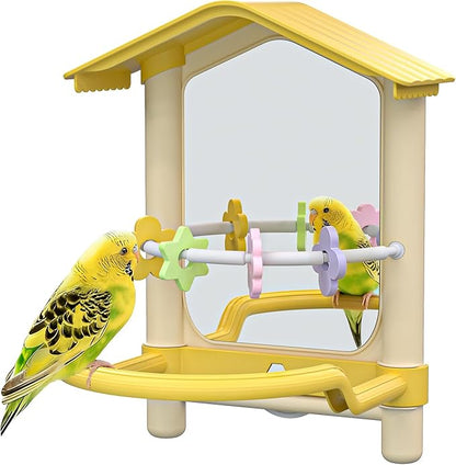8.1 Inch Pet Bird Mirror with Perch Stand and Parakeet Chew Toys, Parrot Toys by Unknown