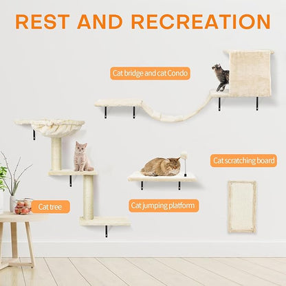 Cat Wall Shelves, Space-Saving Wall-Mounted Cat Climber Set - Image 4