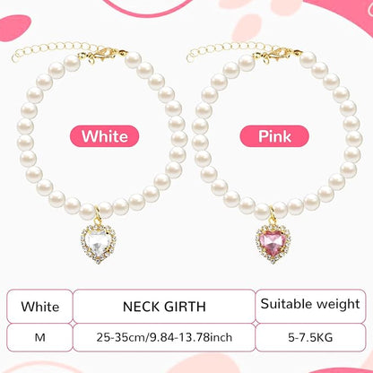 2pcs Cute Girl Cat Collar, Fancy Dog Pearl Necklace Collars Adjustable Pearl - Image 5