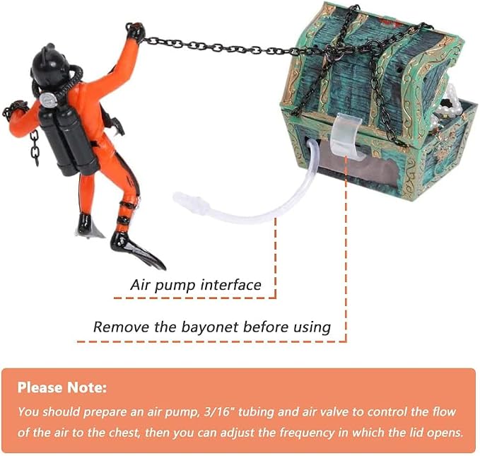 Live-Action Aquarium Ornament Creative Undersea Treasure Chest Diver Air - Image 2