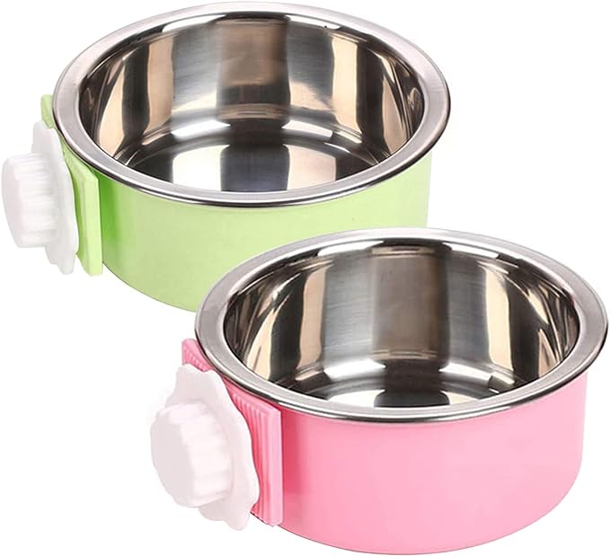 Dog Crate Bowl, Hanging Stainless Steel Removable Pet Crate Water & Food Bowls by QIYADIN