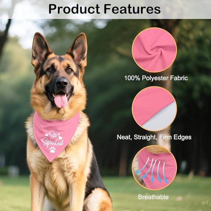 So Spoiled Pink Dog Bandana, Cute Love Printing Bandanas Decor, Funny Pet Scarf - Image 3