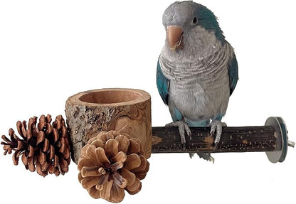 2 Pcs Bird Perch with Safe Bowl Wood & Pinecones by Unknown