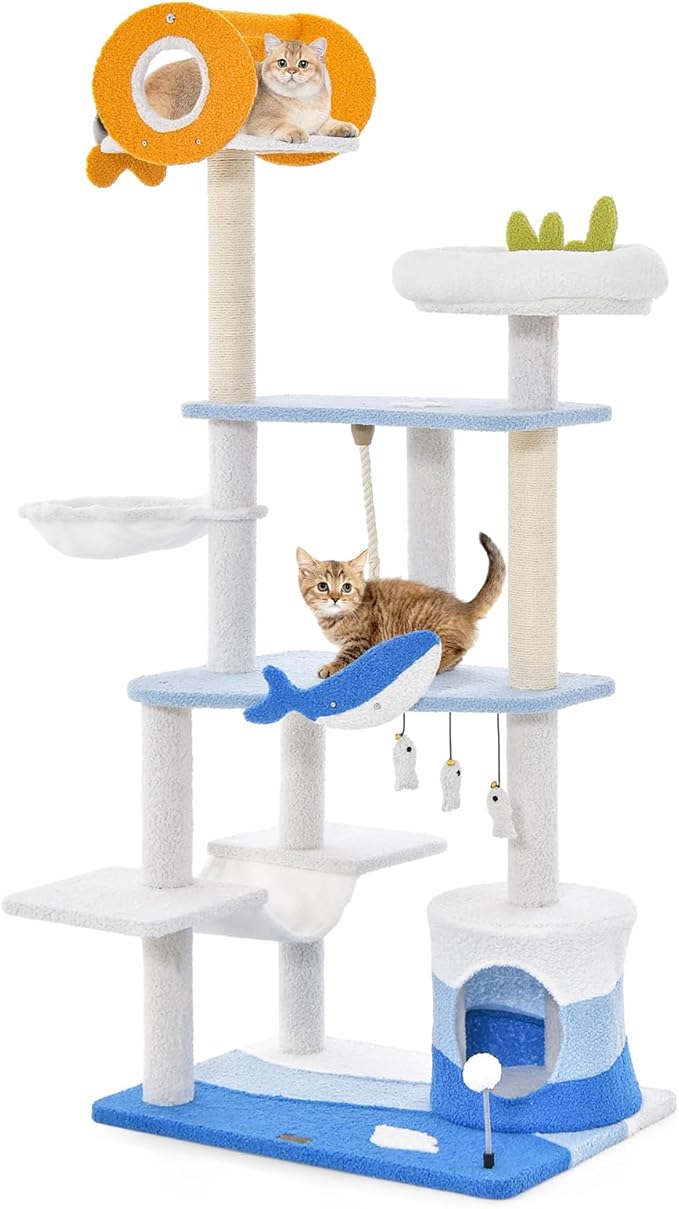 Tangkula Ocean-Themed Cat Tree, 3-Level Cat Tower by TANGKULA