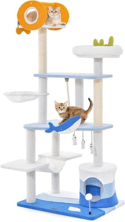 Tangkula Ocean-Themed Cat Tree, 3-Level Cat Tower by TANGKULA