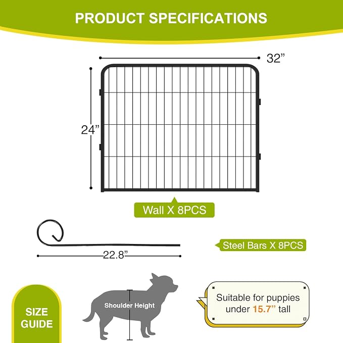 BestPet Dog Playpen 24 Inch 8 Panels Heavy Duty Metal Pet Exercise Pen Indoor - Image 2