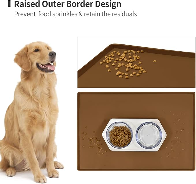 Dog Food Mat, Silicone Waterproof Food Tray, Non Slip Pet Bowl Mats Placemat - Image 3