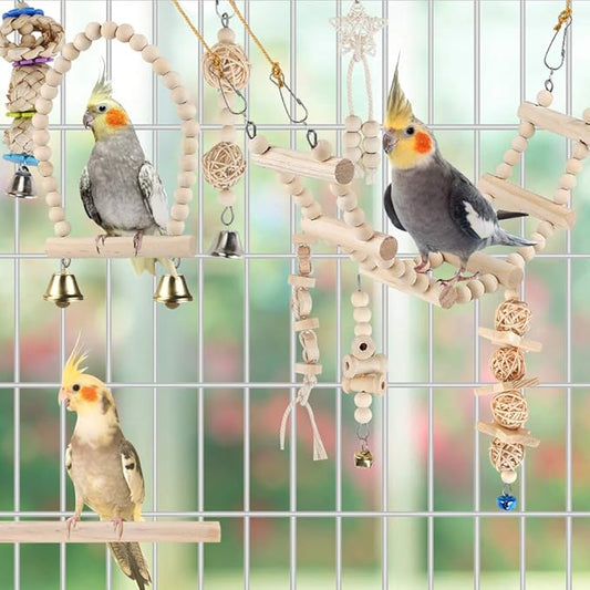 Bird Parrot Swing Toys, Chewing Standing Hanging Perch Hammock Climbing Ladder - Image 2