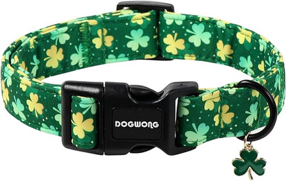 DOGWONG St Patrick's Day Dog Collar-Cute Green Clovers Dog Collars, Adjustable by DOGWONG
