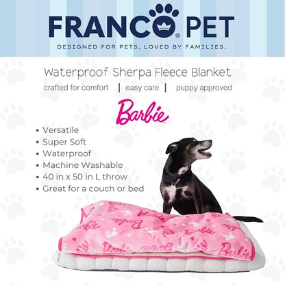 Franco Pet Barbie Super Soft Cozy Waterproof Sherpa-Backed Blanket Throw - Image 2
