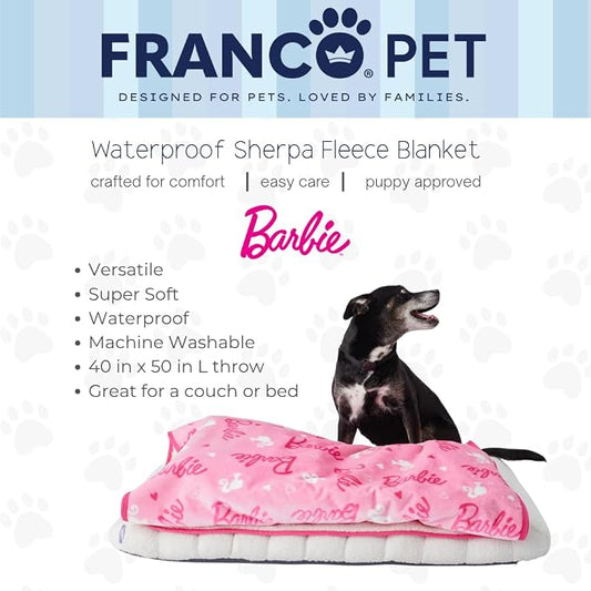 Franco Pet Barbie Super Soft Cozy Waterproof Sherpa-Backed Blanket Throw - Image 2