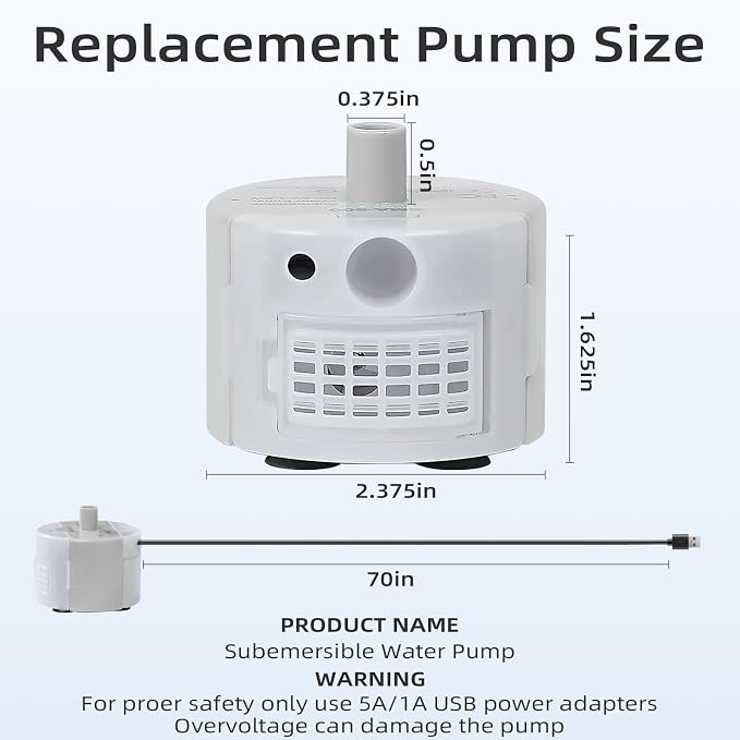 Glass Cat and Dog Water Fountain 90oz/2.7L, SMA-800 Ultra-Quiet Replacement Pump - Image 3