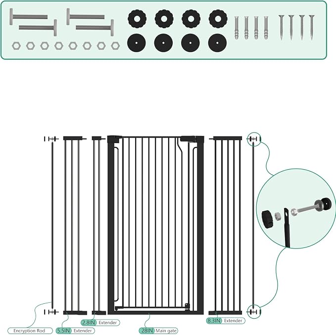 51" Extra Tall Cat Gate for Doorway Auto Close Encrypted Cat Gate 28.5"-48.7" - Image 4