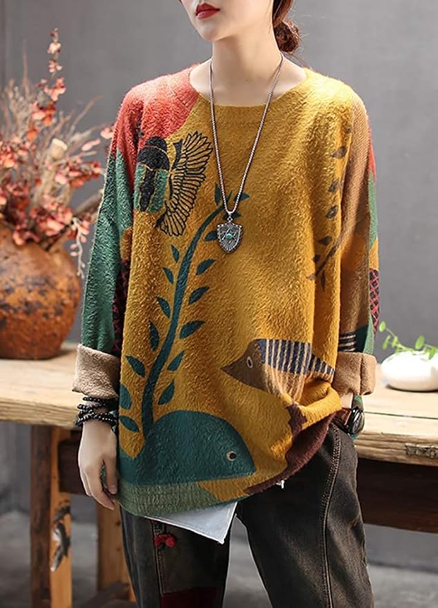 YESNO Women Christmas Sweater Graphic Printed Oversized Pullover Sweaters - Image 2