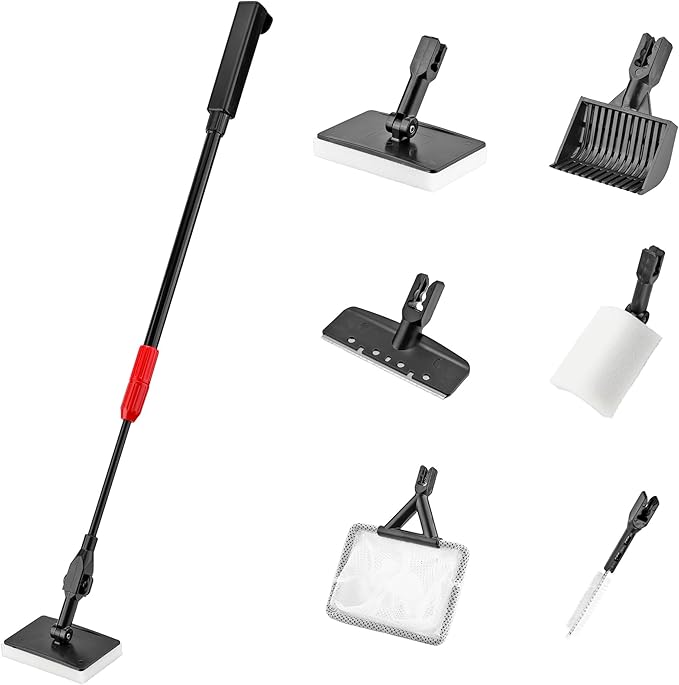 6 in 1 Aquarium Cleaning Tool Kit Fish Tank Algae Scraper, Sponge Pad, Fish Net by Filhome