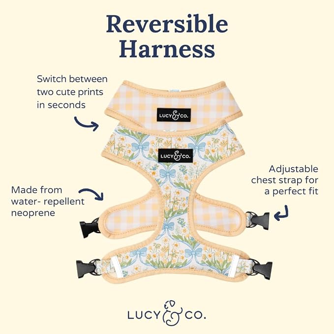 Lucy & Co. Sunshine and Daffodils Reversible Dog Harness, Adjustable Comfort Fit - Image 2