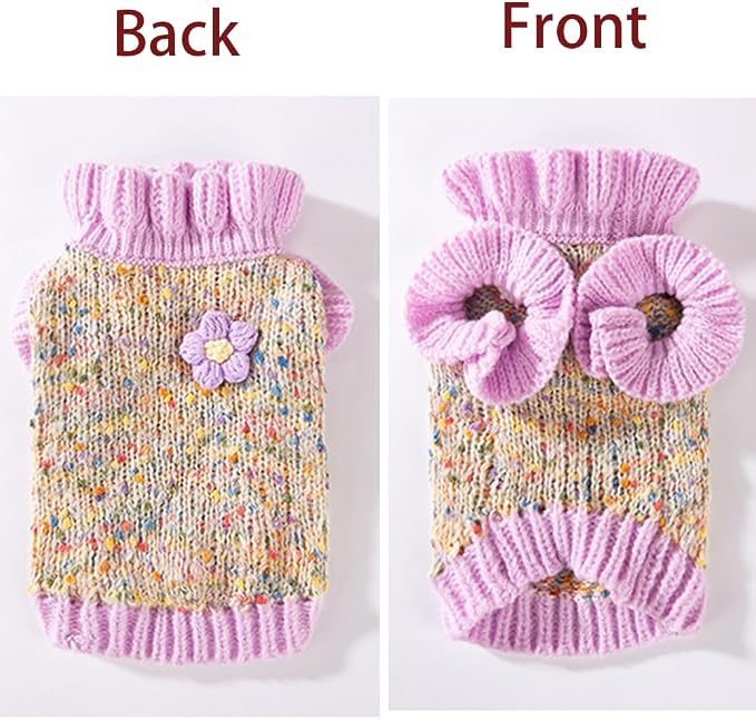 Purple Small Dog Sweater, Knitted Cat Sweater, Holiday Puppy Clothes - Image 4