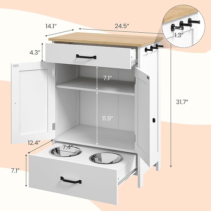 Dog Feeding Station with 2 Elevated Dog Bowls, Food Storage with Adjustable - Image 6