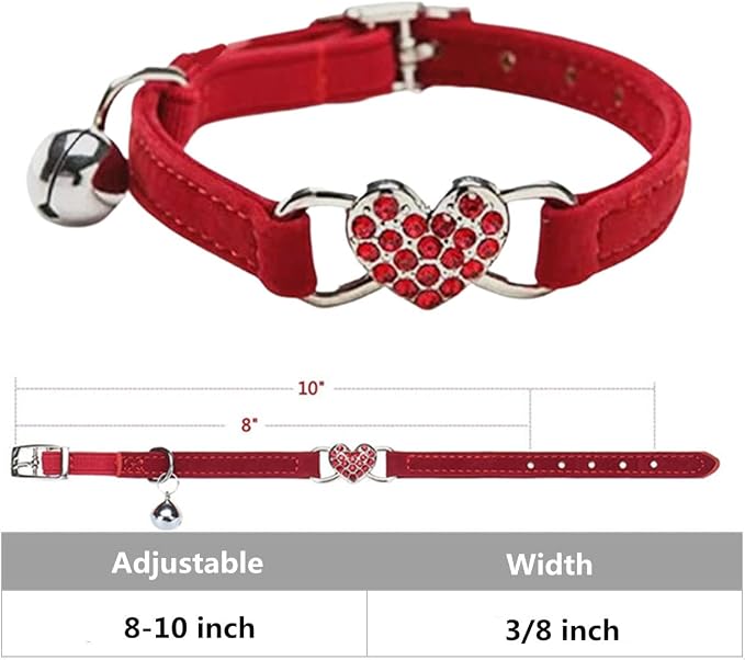 Heart Bling Cat Collar with Safety Belt and Bell Adjustable 8-10 inches - Image 2
