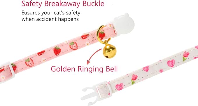 2 Pack Floral Cat Collars with Bow Tie and Bell Adjustable Breakaway Bowtie - Image 4