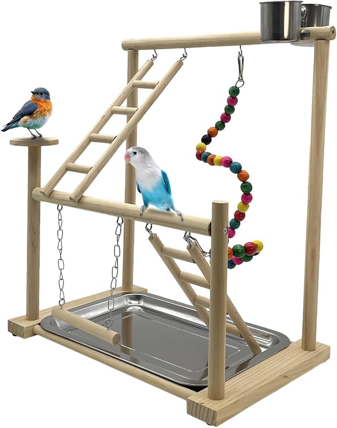 Parrots Playground, Bird Play Gym Wood Perch Stand Colours Revolving Climb by Hamiledyi