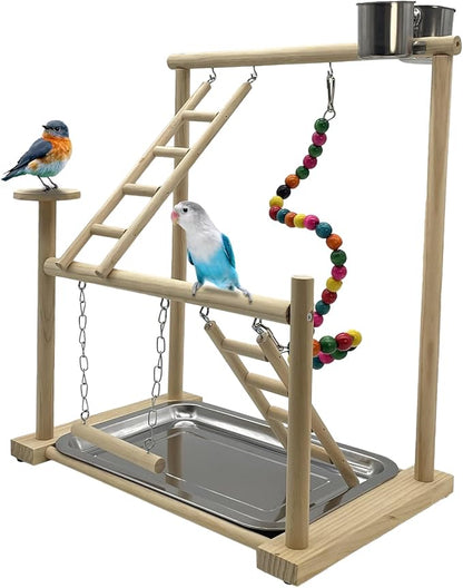 Parrots Playground, Bird Play Gym Wood Perch Stand Colours Revolving Climb by Hamiledyi