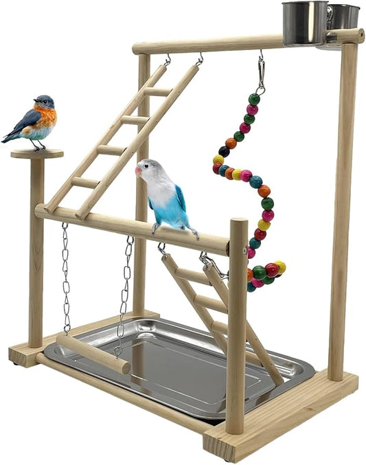 Parrots Playground, Bird Play Gym Wood Perch Stand Colours Revolving Climb by Hamiledyi