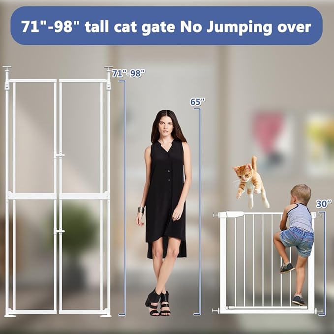 71-98" Clear Tall Cat Pet Gate, 33.5-36 in Wide Extra High Dog Gates - Image 2
