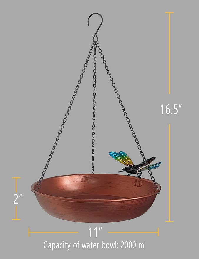 Hanging Birdbath Bird Feeder for Outdoor 11” Antique Copper Cute Small Metal - Image 2