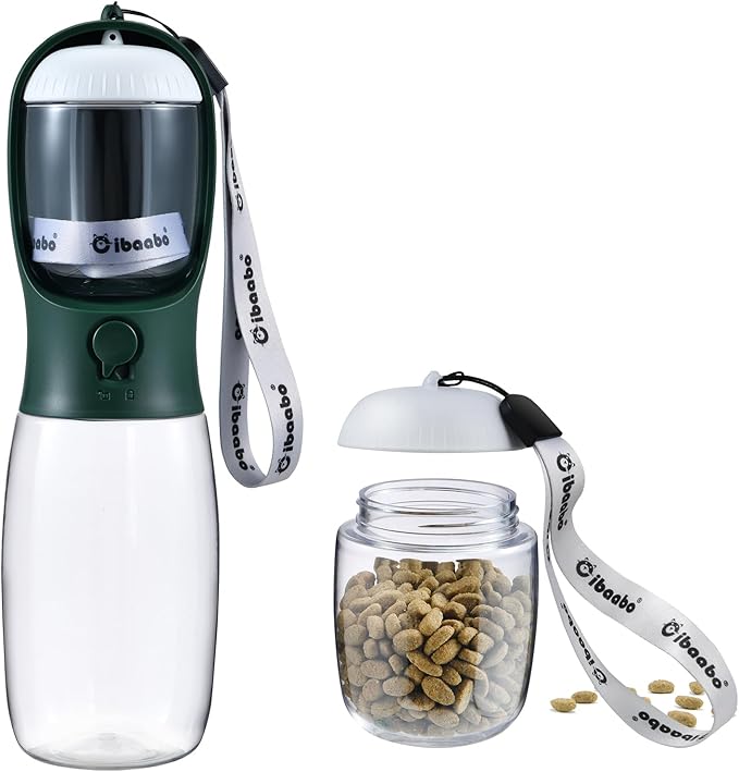 Dog Water Bottle with Food Container, Travel Puppy Water Bowl, Portable Pet by Cibaabo