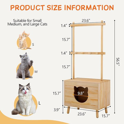 LOYIGA Cat House Side Table, Dog Closet Wooden Pet House Kitten Clothes Rack - Image 3