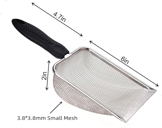 Cat Litter Scoop Stainless Steel Mesh Scooper Long Handle Deep Shovel Non-Stick - Image 2