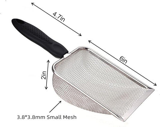 Cat Litter Scoop Stainless Steel Mesh Scooper Long Handle Deep Shovel Non-Stick - Image 2