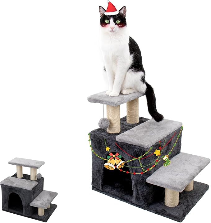 3-in-1 Pet Stairs for Cats for High Bed, Adjustable Dog Steps, Modular 3-Tier by Hapineko