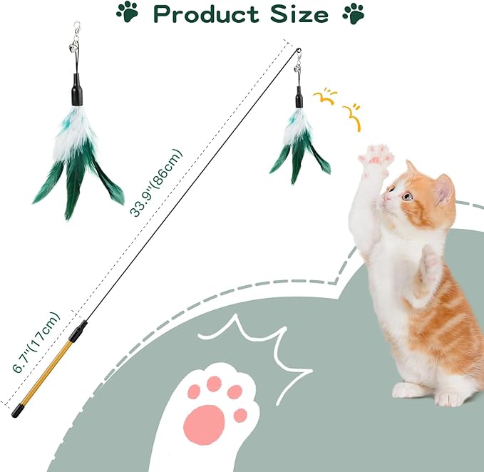 Pawaboo Feather Teaser Cat Toy, Interactive Feather Wand Cat Toy Flying Feather - Image 7