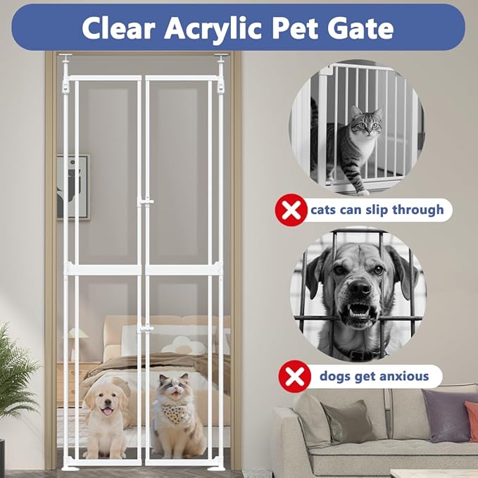 71-98" Clear Tall Cat Pet Gate, 33.5-36 in Wide Extra High Dog Gates - Image 3