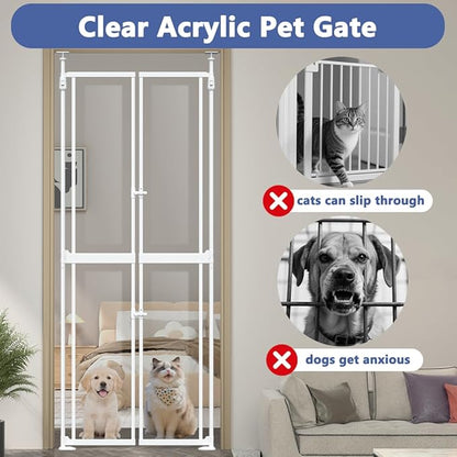 71-98" Clear Tall Cat Pet Gate, 33.5-36 in Wide Extra High Dog Gates - Image 3