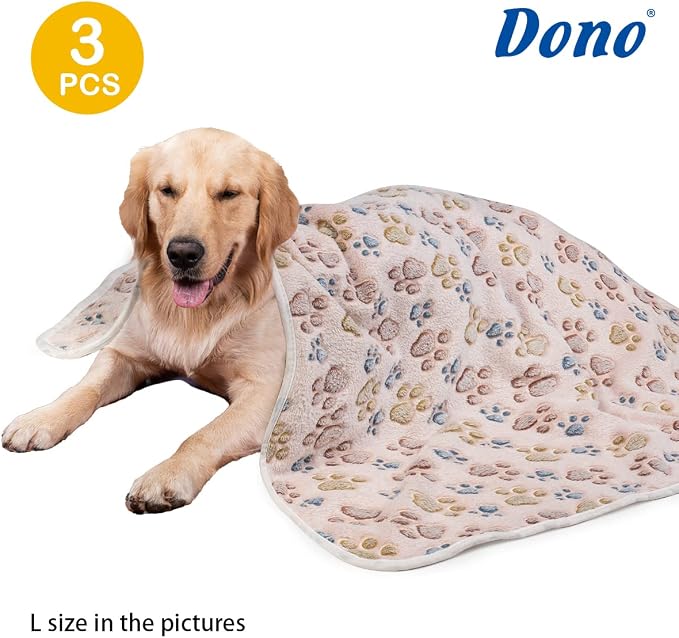 Dono 1 Pack 3 Dog Blankets, Soft Fluffy Fleece Pet Blanket Warm Sleep Mat Paw - Image 2