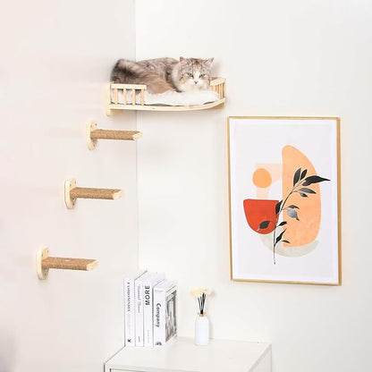 Cat Wall Shelves with 3 Steps Scratch Post, Climbing Shelf and Hammock - Image 8