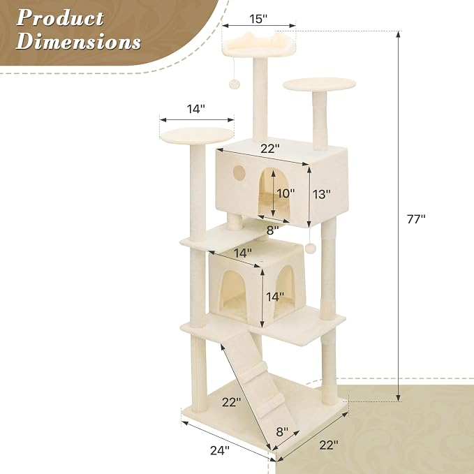 Athena Collection Cat Tree, 77 Inch Cat Tower - Image 2