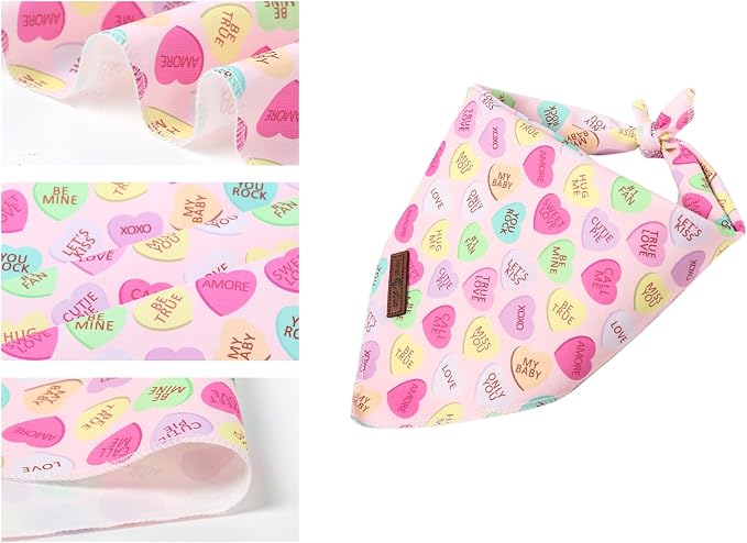 Lionet Paws Valentine's Day Dog Bandana Washable Cotton Beige Handkerchief - Image 4