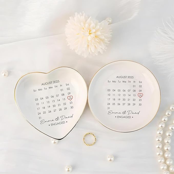 Custom Date Calendar Ring Dish Engagement Gift, Announcement Engaged Trinker - Image 5