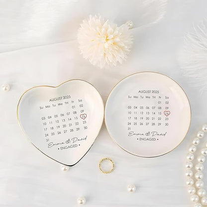 Custom Date Calendar Ring Dish Engagement Gift, Announcement Engaged Trinker - Image 5