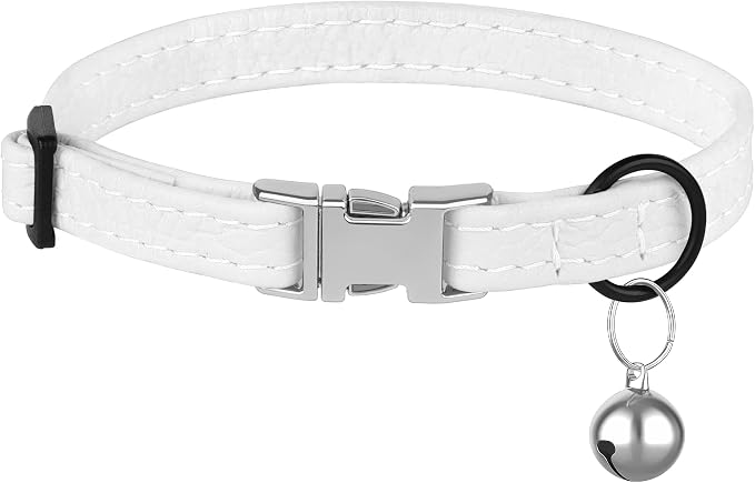Leather Cat Collar with Buckle and Removable Bell - Image 7