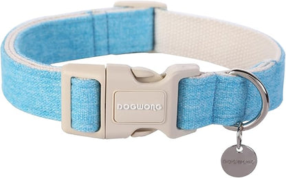 DOGWONG Cotton Hemp Dog Collar, Heavy-Duty Blue Dog Collar Adjustable Soft by DOGWONG